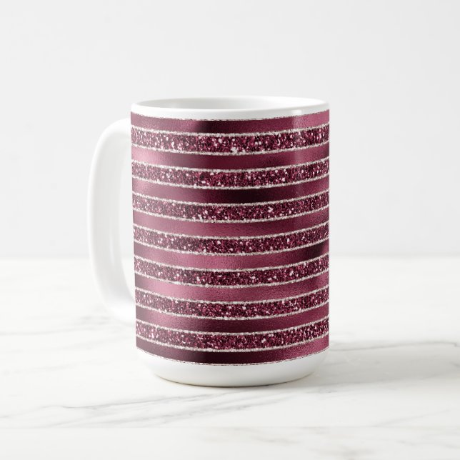 Glam Burgundy Red Rose Blush Glitter Stripes     Coffee Mug (Front Left)