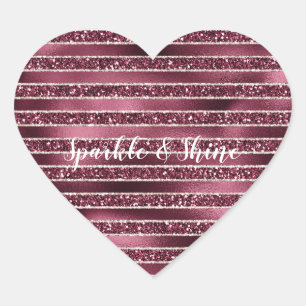 Glam Burgundy Red Rose Blush Glitter Stripes    Heart Sticker