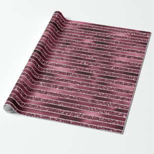Glam Burgundy Red Rose Blush Glitter Stripes Wrapping Paper