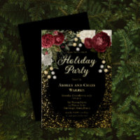 Glam Burgundy Rose Floral Christmas Holiday Party