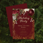 Glam Burgundy Rose Floral Christmas Holiday Party<br><div class="desc">Elegant and classy dark red and burgundy floral roses with seed pearls on a splatter frame "Holiday Party" Christmas seasonal party design by Holiday Hearts Designs. All text is real gold foil and the splatter frame is a combination of gold foil and gold-toned gradient. Seed pearls are faux printed. Background...</div>