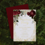 Glam Burgundy Rose Floral Christmas Holiday Party<br><div class="desc">Elegant and classy dark red and burgundy floral roses with seed pearls on a splatter frame "Christmas Party" holiday seasonal party design by Holiday Hearts Designs.  All text is real gold foil and the splatter frame is a combination of gold foil and gold-toned gradient.  Seed pearls are faux printed.</div>