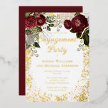 Glam Burgundy Rose Floral Engagement Party<br><div class="desc">Elegant and classy dark red and burgundy floral roses with seed pearls on a splatter frame "Engagement Party" design by Holiday Hearts Designs. All text is real gold foil and the splatter frame is a combination of gold foil and gold-toned gradient. Seed pearls are faux printed. Background is white on...</div>