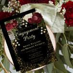 Glam Burgundy Rose Floral Engagement Party<br><div class="desc">Elegant and classy dark red and burgundy floral roses with seed pearls on a splatter frame "Engagement Party" design by Holiday Hearts Designs. All text is real gold foil and the splatter frame is a combination of gold foil and gold-toned gradient. Seed pearls are faux printed. Background is black on...</div>