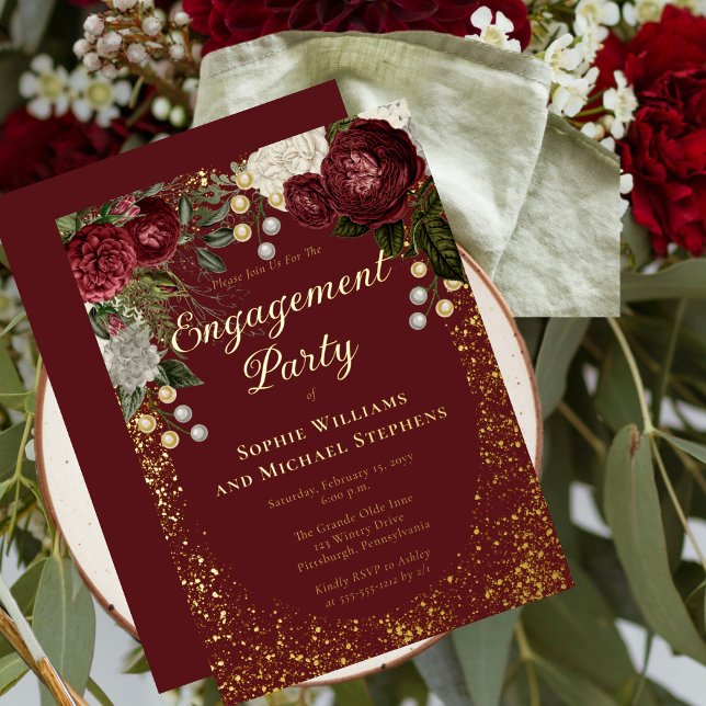 Glam Burgundy Rose Floral Engagement Party (Creator Uploaded)