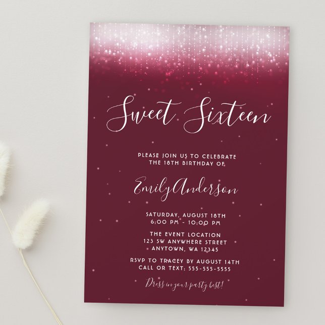 Glam Burgundy Sweet 16 Invitation (Creator Uploaded)