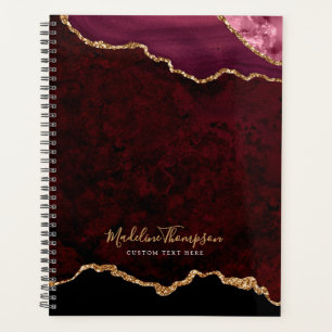 Glam Burgundy Velvet Agate Geode Gold Script Planner