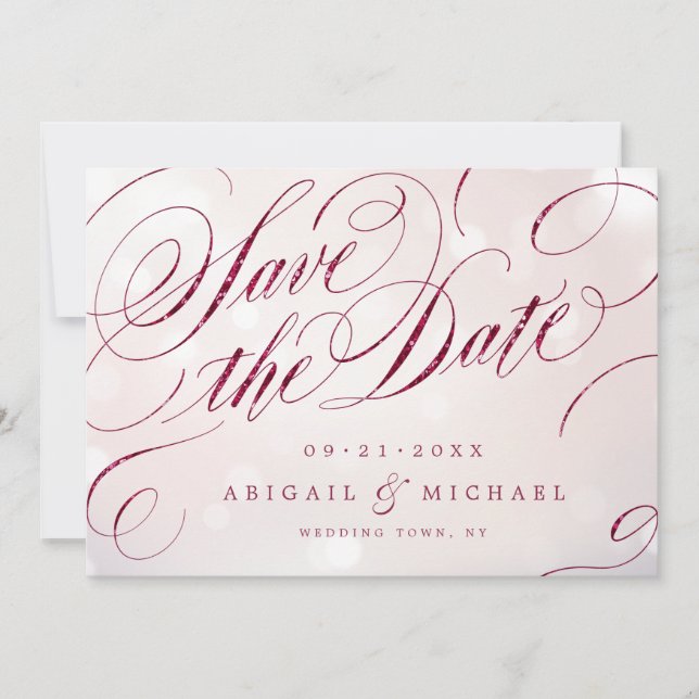 Glam burgundy vintage calligraphy save the date (Front)