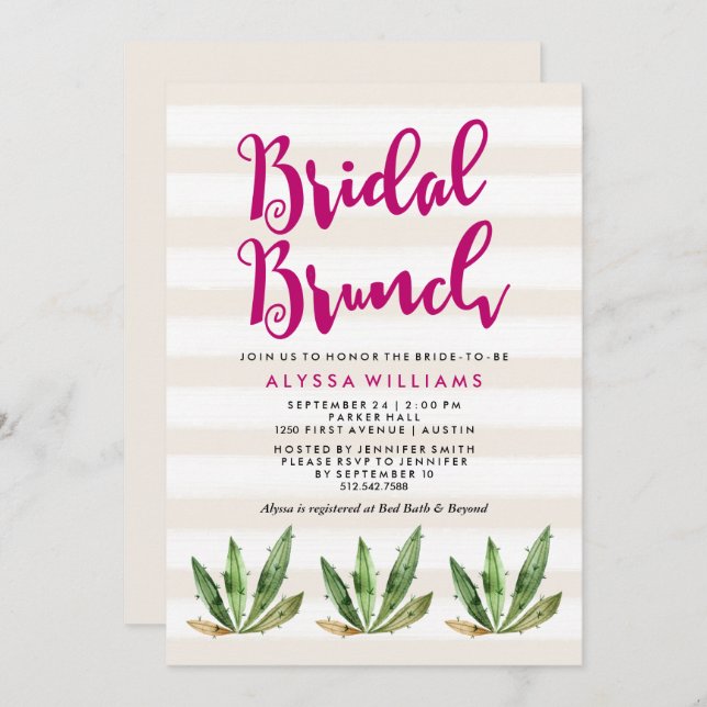 Glam Cactus Bridal Brunch Invitation (Front/Back)