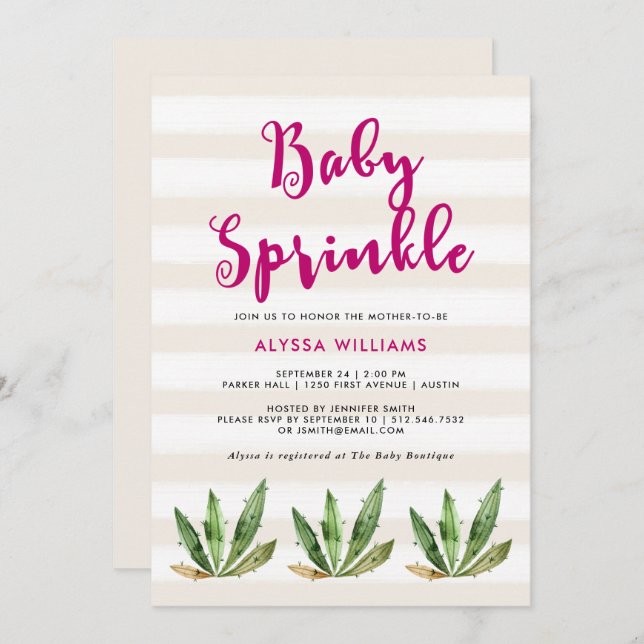 Glam Cactus | Desert Stripes Baby Sprinkle Invitation (Front/Back)