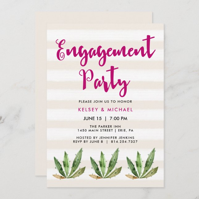 Glam Cactus Engagement Party Invitation (Front/Back)