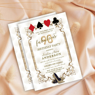 Glam Casino Art Deco 90 and Fabulous Birthday  Invitation