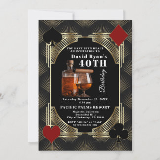 Glam Casino Cognac And Cigar 50th Birthday Party Invitation