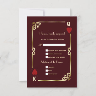 Glam Casino Gold Deep Burgundy Art Deco Wedding RSVP Card