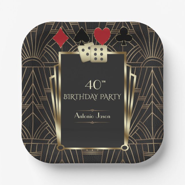 Glam Casino Great Gatsby 40th Poker Birthday Paper Plate (Front)
