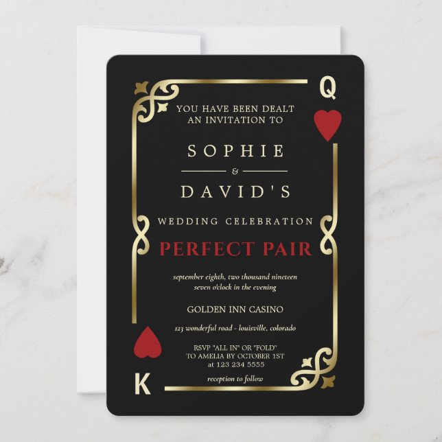 Glam Casino Las Vegas Perfect Pair Poker Wedding  Invitation (Front)