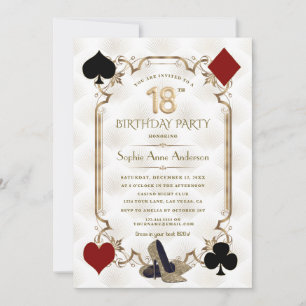 Glam Casino Night Gold Art Deco 18th Birthday Invitation