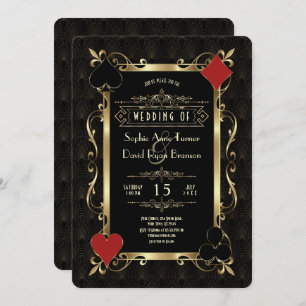 Glam Casino Night Gold Art Deco 20s Gatsby Wedding Invitation