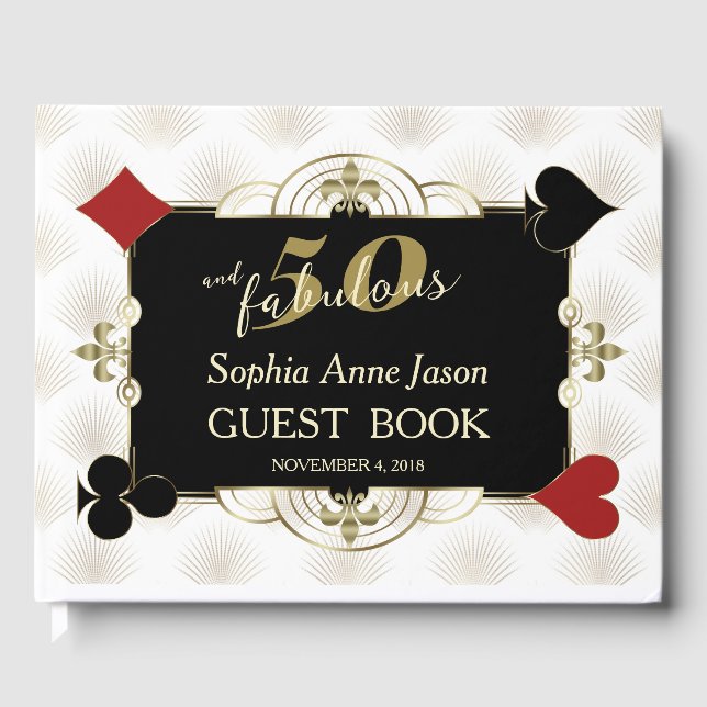 Glam Casino Poker 50 and Fabulous Birthday Party Guest Book (Front)