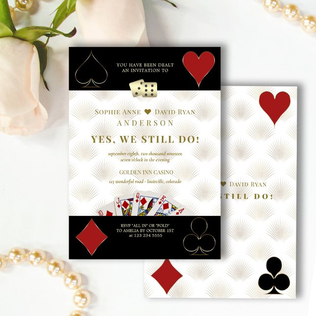 Glam Casino Royale Vegas Poker Vows Renewal  Invitation (Glam Casino Royale Vegas Poker Vows Renewal Invite, trendy, elegant renew the vows casino invite)