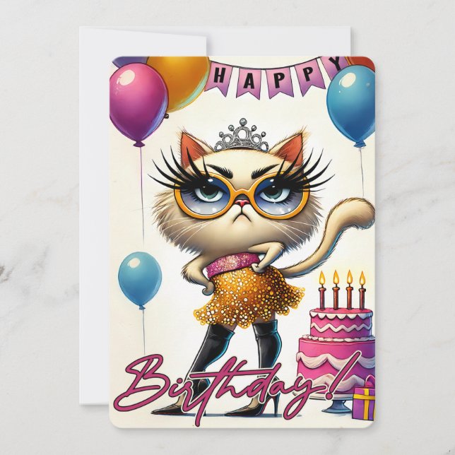 Glam Cat Birthday Card (Front)