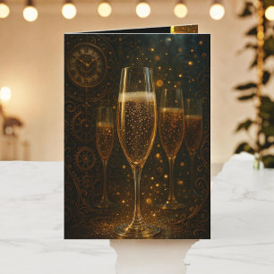 Glam Celebration Lux Party Steampunk Champagne Holiday Card
