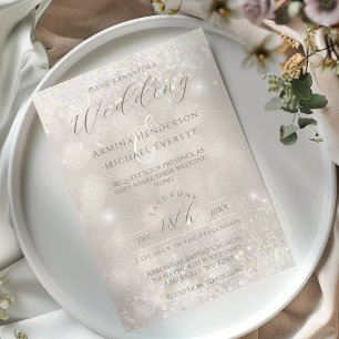 Glam Champagne and Glitter Elegant Photo Wedding Invitation