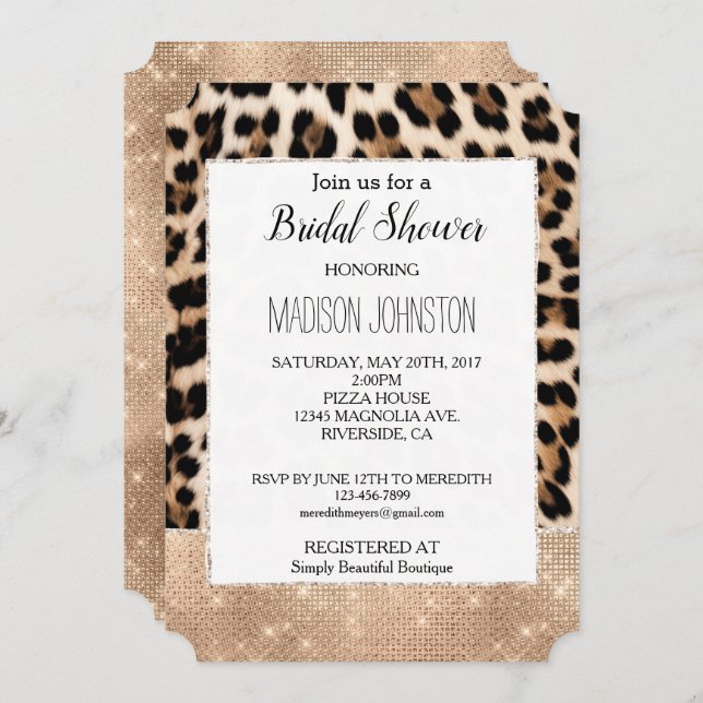 Glam Champagne Glitz Cream Leopard Invitation (Front/Back)