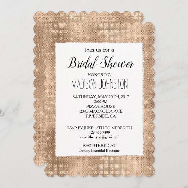 Glam Champagne Glitzy Sparkle Invitation (Front/Back)