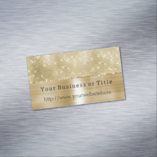 Glam Champagne Gold Glitzy Diamonds Magnetic Business Card