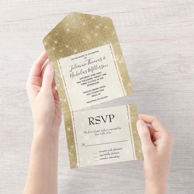 Glam Champagne Gold Glitzy Sparkle All In One Invitation (Tearaway)