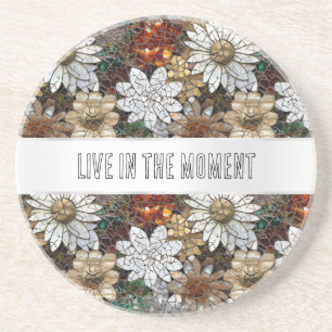 Glam Champagne Gold Red White Flowers Coaster