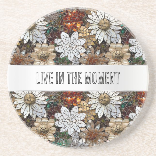 Glam Champagne Gold Red White Flowers Coaster (Front)