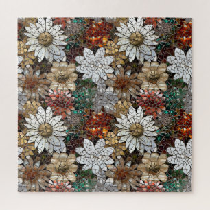 Glam Champagne Gold Red White Flowers Jigsaw Puzzle