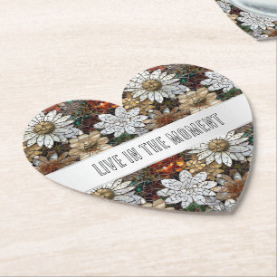 Glam Champagne Gold Red White Flowers Paper Coaster