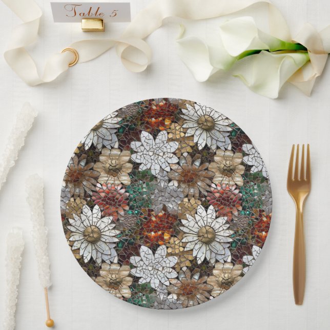 Glam Champagne Gold Red White Flowers Paper Plate (Wedding)