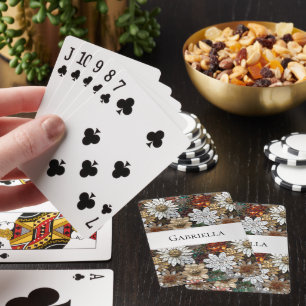 Glam Champagne Gold Red White Flowers Playing Cards