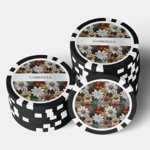 Glam Champagne Gold Red White Flowers Poker Chips