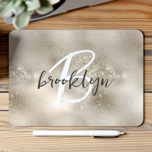 Glam Champagne Gold Trendy Script Monogram Mouse Pad