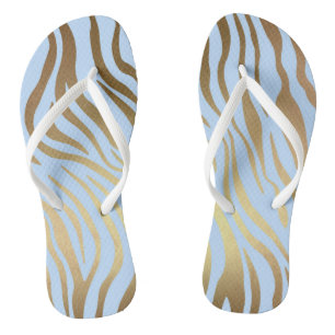 Glam Chic Blue Gold Tiger Zebra Skin Thongs