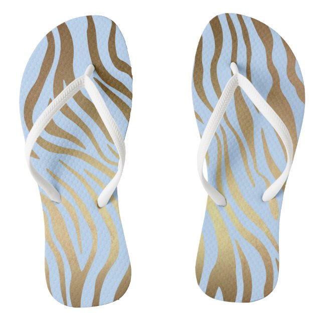 Glam Chic Blue Gold Tiger Zebra Skin Thongs (Footbed)