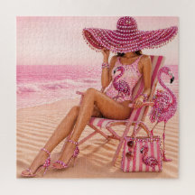 Glam Chic Classy Lady Pink Flamingo Tropical Beach