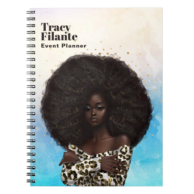 Glam Chic Leopard Skin Afro-American  Notebook (Front)
