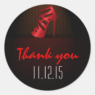 Glam Chic Red High Heels Spotlight Thank You Classic Round Sticker