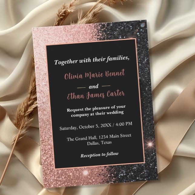glam chic rose gold Glitter gold frame wedding Invitation (Creator Uploaded)