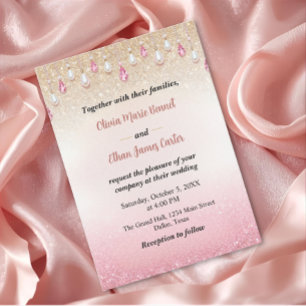 glam chic rose gold Glitter gold frame wedding Invitation