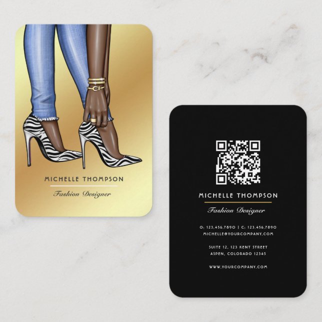 Glam Chic Zebra Fashionista QR Code Business Card (Front/Back)