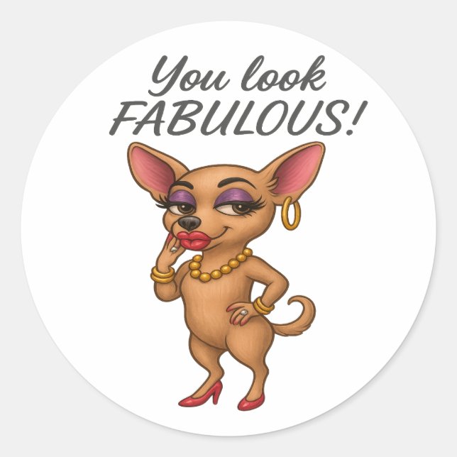 Glam Chihuahua Classic Round Sticker (Front)
