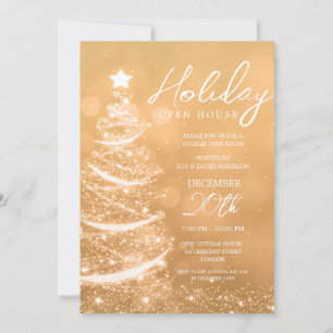 GLAM Christmas Holiday Open House Party Gold Invitation