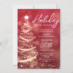 GLAM Christmas Holiday Open House Party Red Gold Invitation